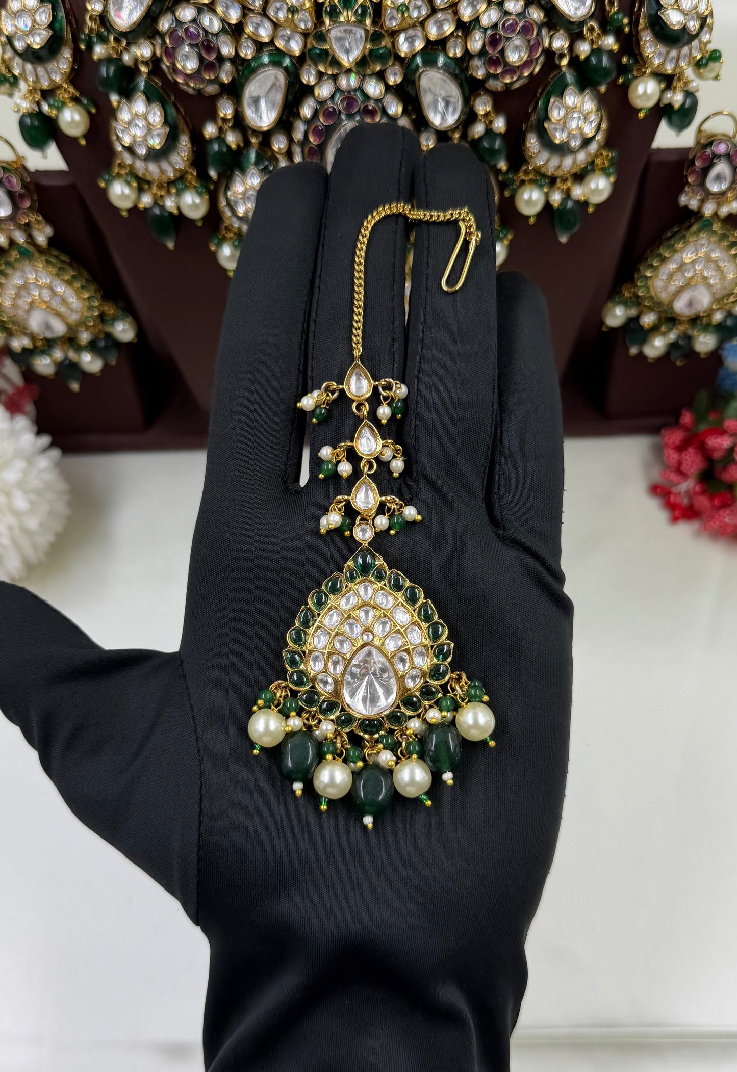Royal Emerald Polki Kundan Bridal Necklace Set