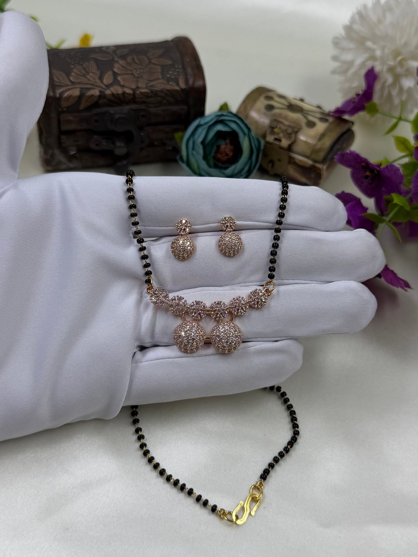 Floral Rose Gold Mangalsutra With Tops