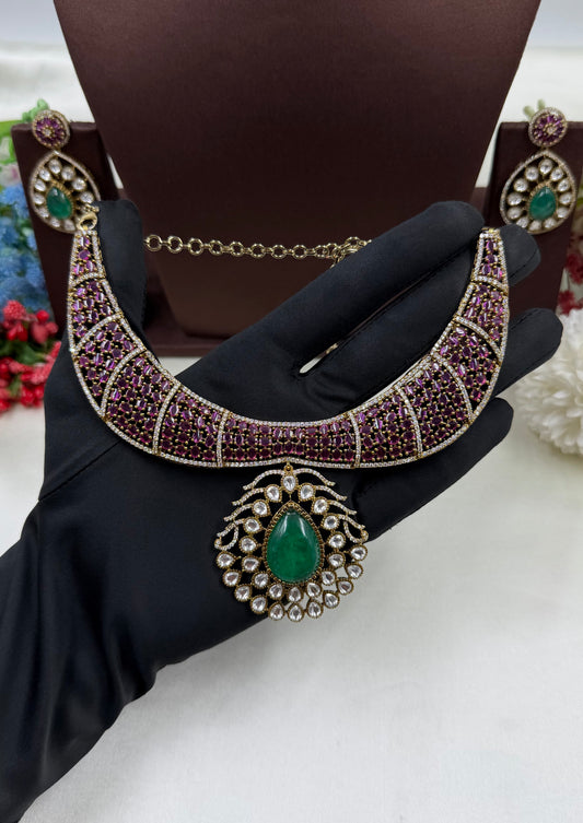 Brinda Victorian Jaipuri Kundan Necklace Set