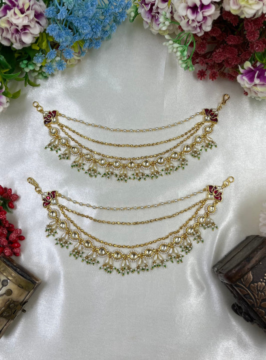 Sonki Premium Pachi Kundan Ear Chain
