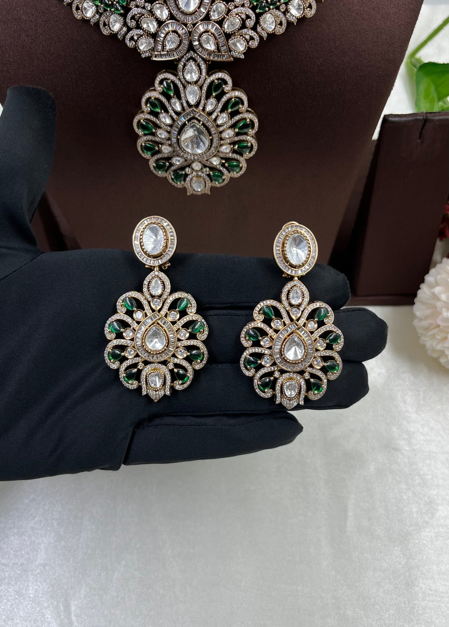 Pink Polki Kundan Bridal Necklace Set with Statement Pendant & Earrings