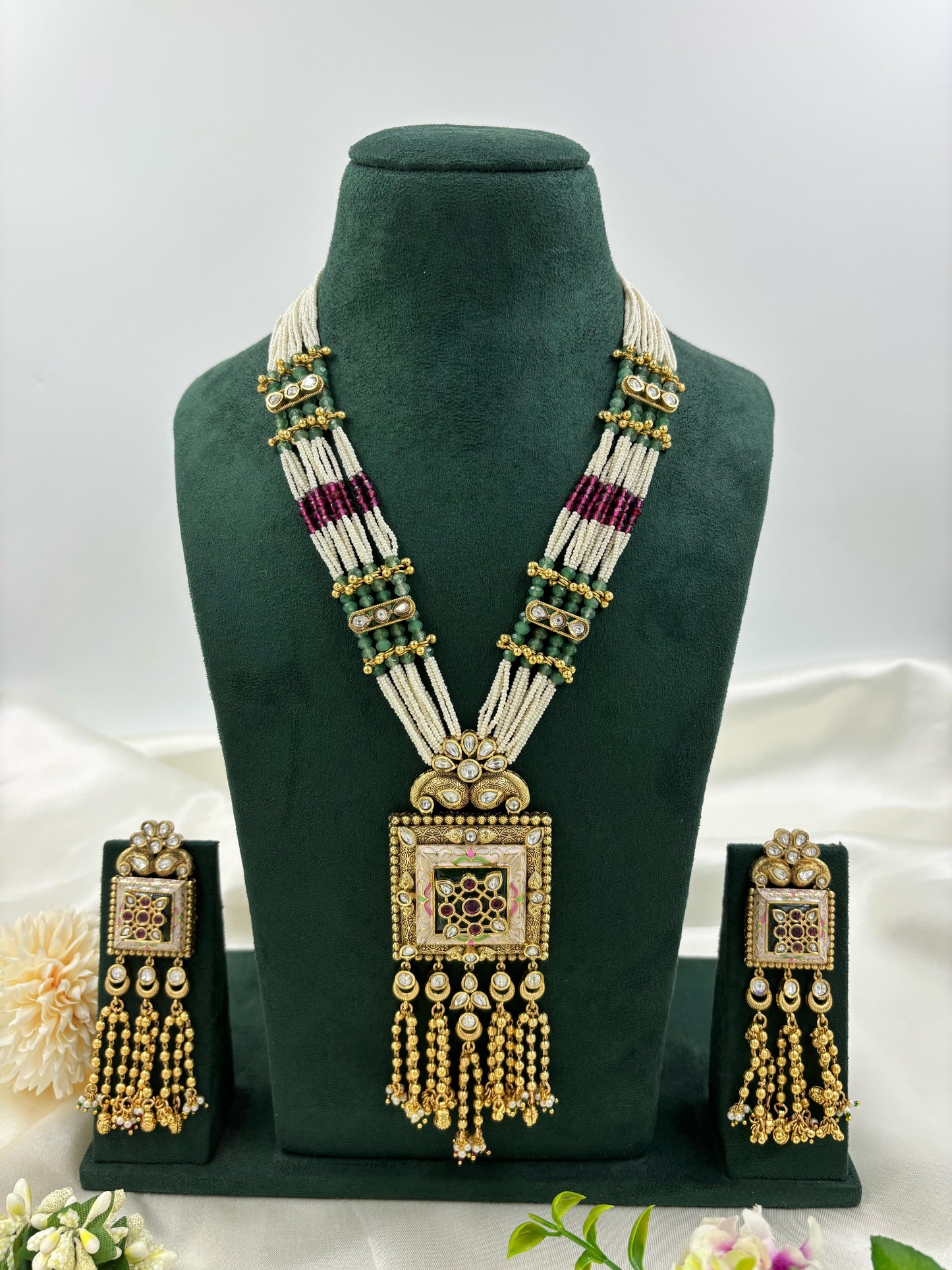 Meera Premium Antique Gold Long Necklace Set