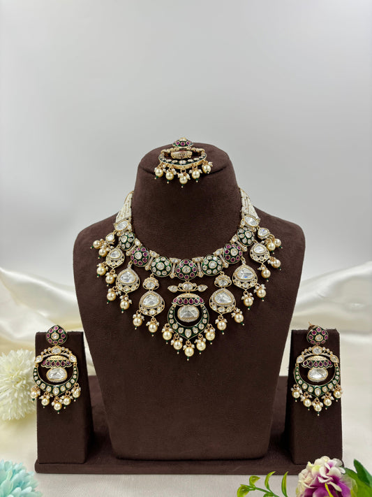 Myra Premium Moissanite Kundan Semi Bridal Necklace Set