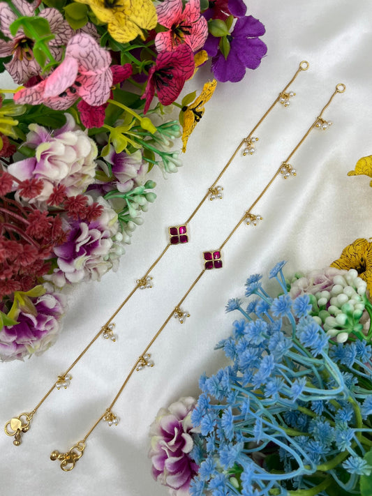 Sasha Pachi Kundan Anklet