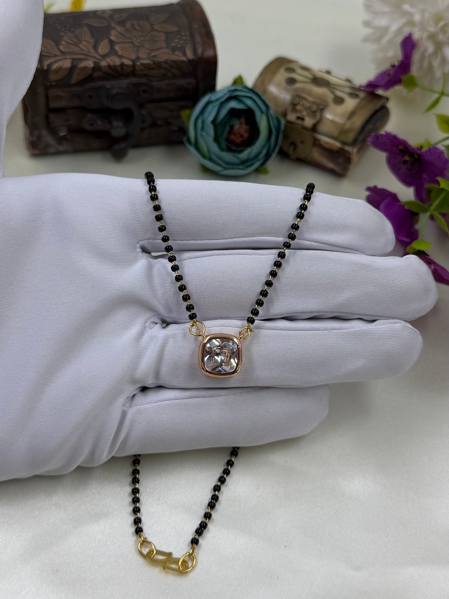 Square Solitaire Rose Gold Mangalsutra