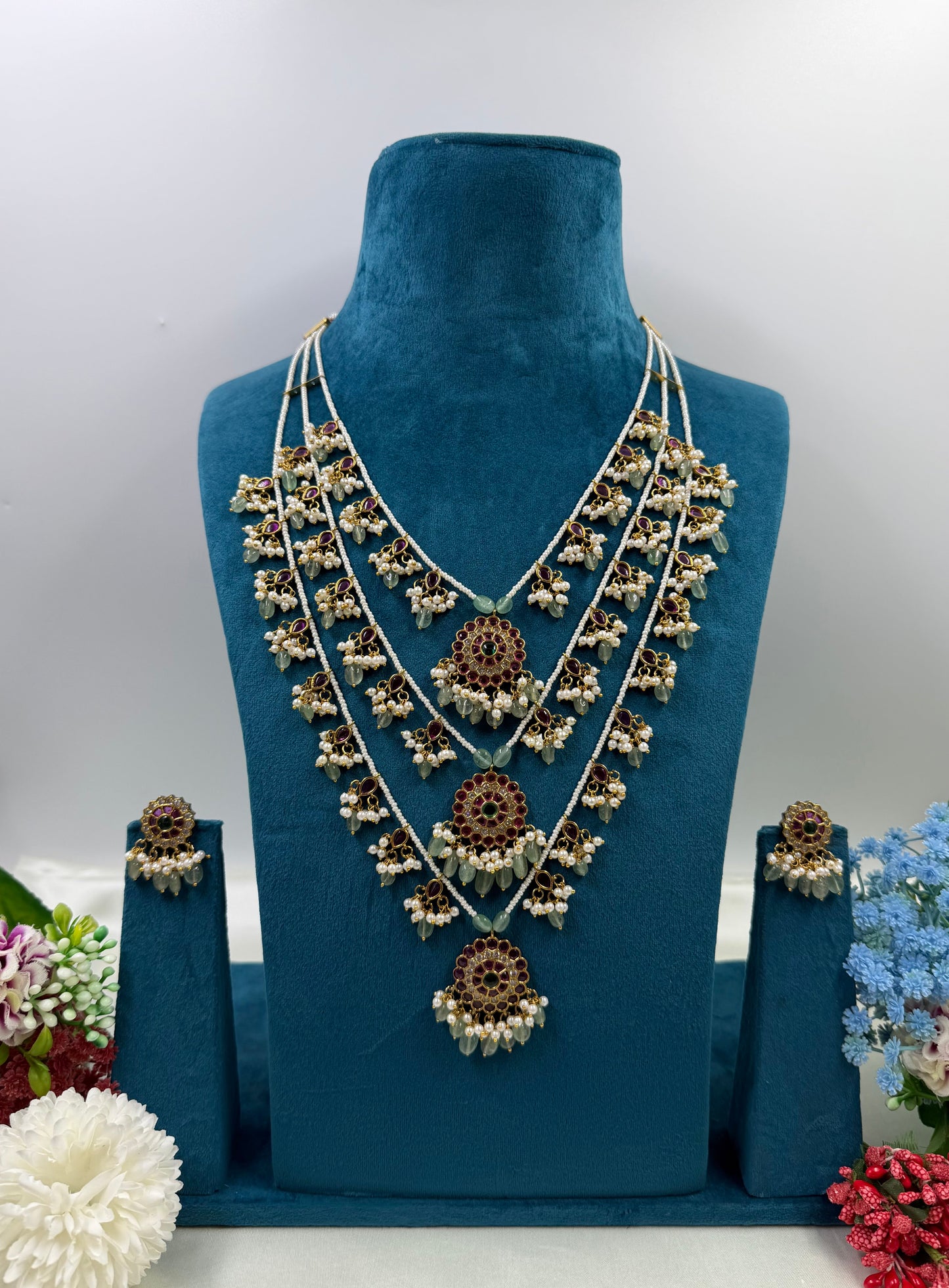 Nikita Traditional Three Layer Long Necklace Set