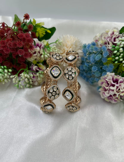 Noori Moissanite Kundan Pachali Bangles (Openable)