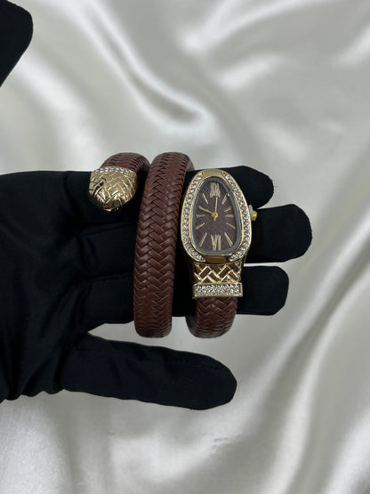 Sansi Snake Leather Oval Watch