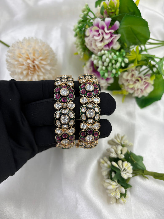 Gulzar Mina Kari Moissanite Kundan Bangles [Openable]