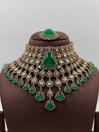 Rukmini Jaipuri Kundan Premium Choker Necklace Set