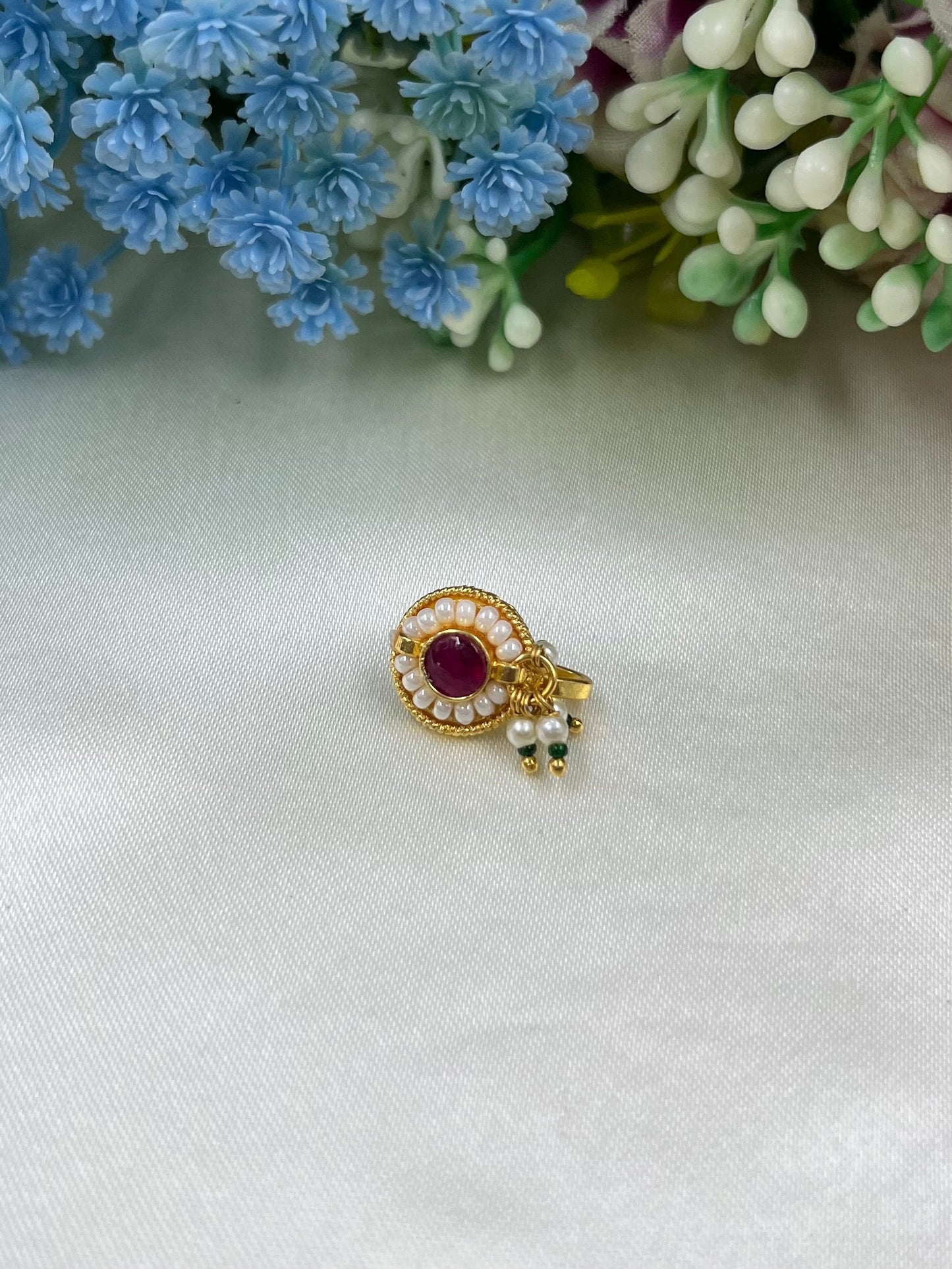Madhuri Pachi Kundan Nose Ring