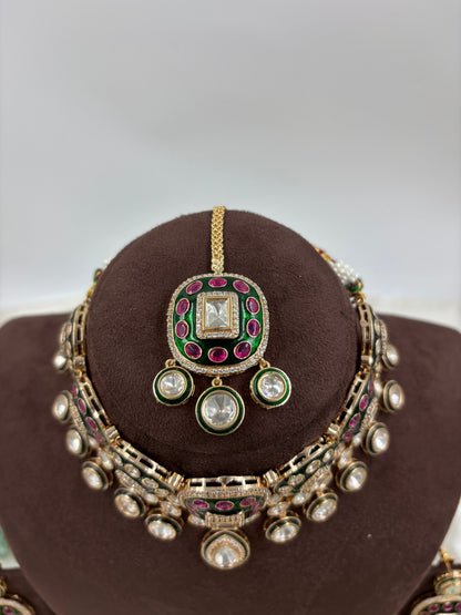 ZAREEN KUNDAN CHOKER MOISSANITE DROP NECKLACE.