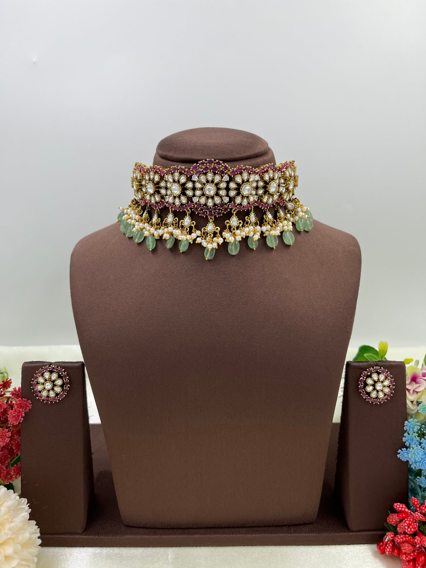 Rumani Multi Drop Kundan Choker Necklace.