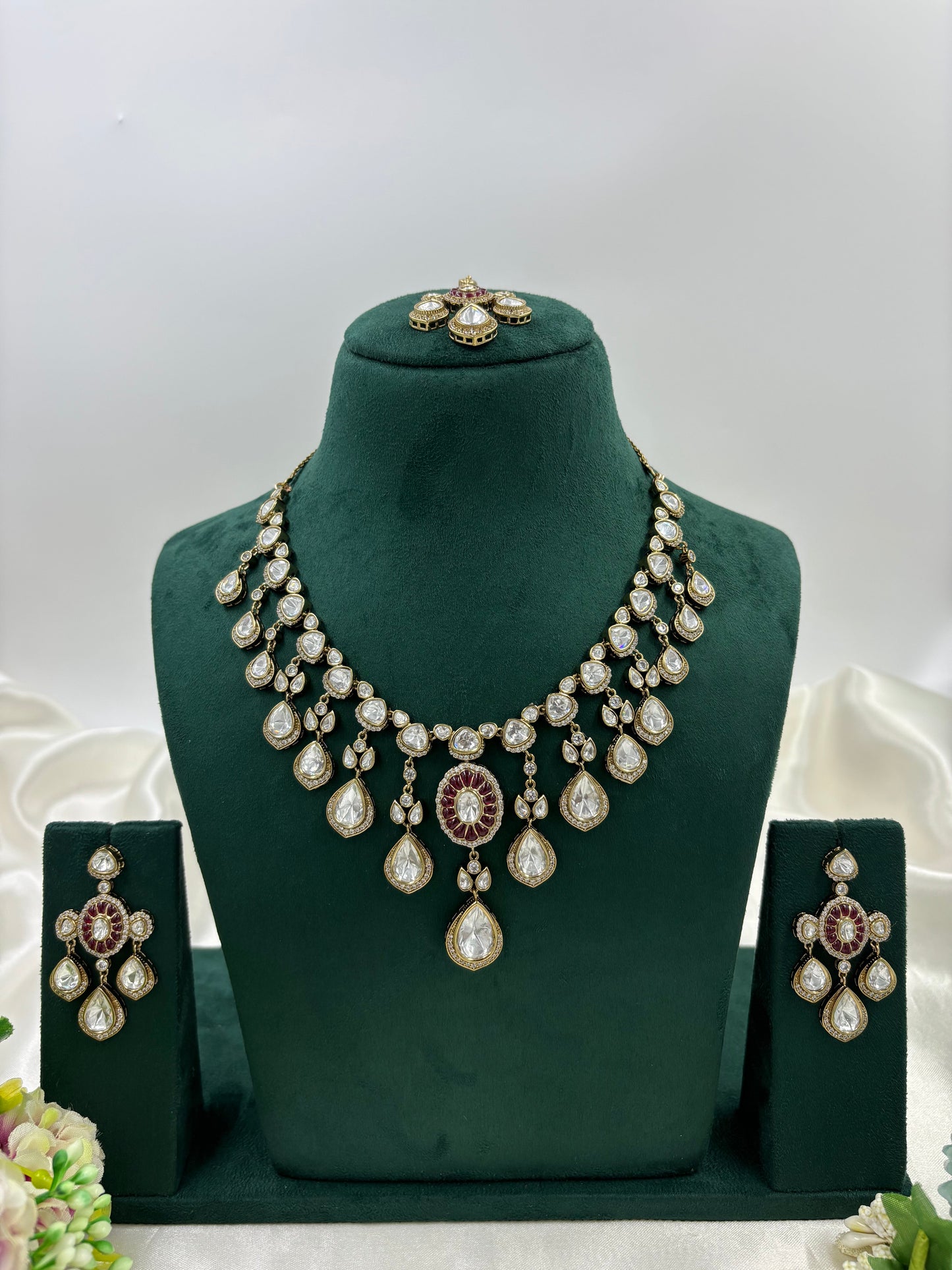 Bridal Wedding Jewelry Set with Earrings & Ring | Indian Ethnic Gold Necklace