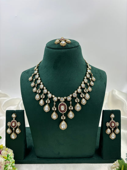 Bridal Wedding Jewelry Set with Earrings & Ring | Indian Ethnic Gold Necklace