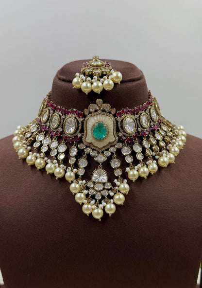 Disha Moissanite Victorian Choker Necklace Set