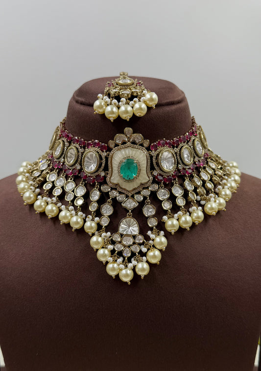 Disha Moissanite Victorian Choker Necklace Set