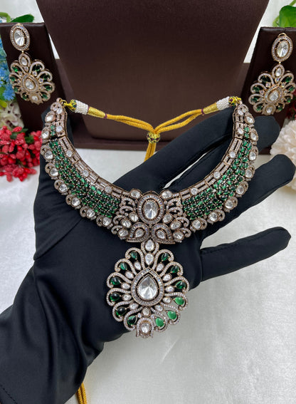 Pink Polki Kundan Bridal Necklace Set with Statement Pendant & Earrings