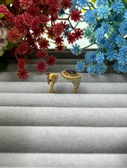 The Royal Peackok Adjustable Kundan Finger Ring (Adjustable)