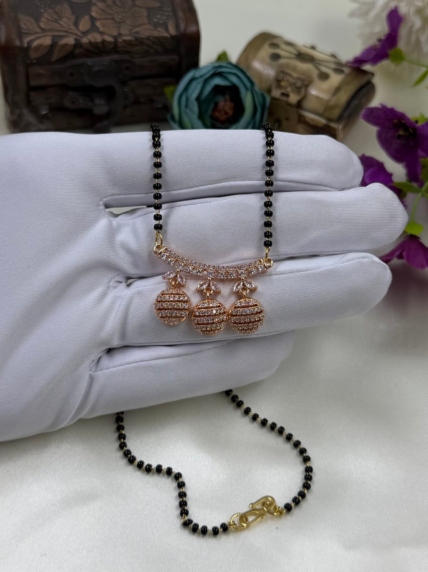 Triple Dangler Beaded Rose Gold Mangalsutra