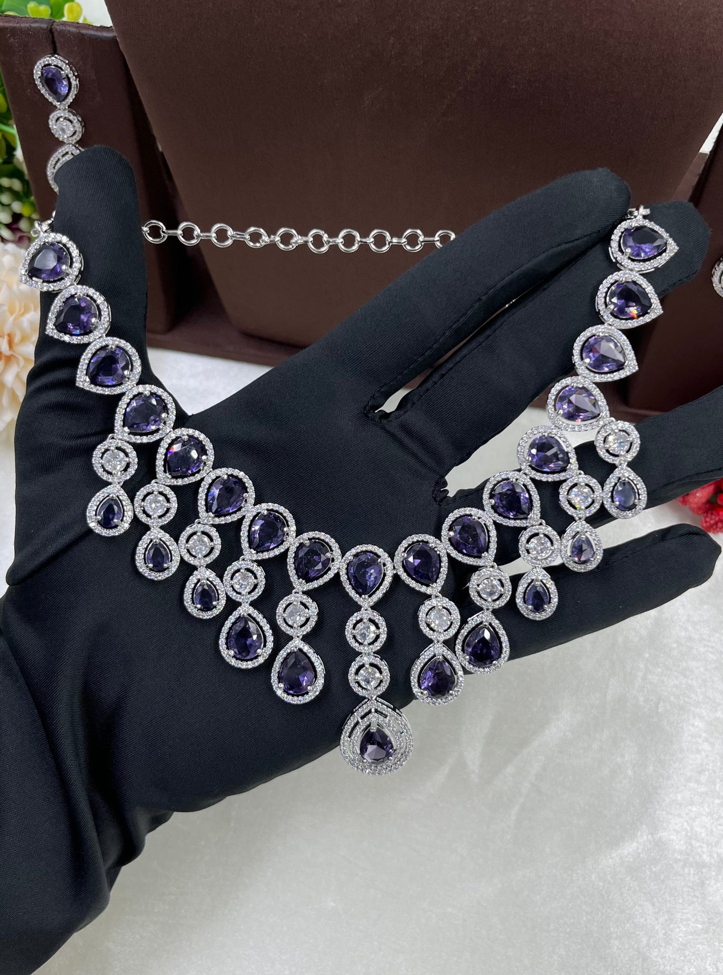 RINA  AMERICAN DIAMOND PREMIUM NECKLACE SET