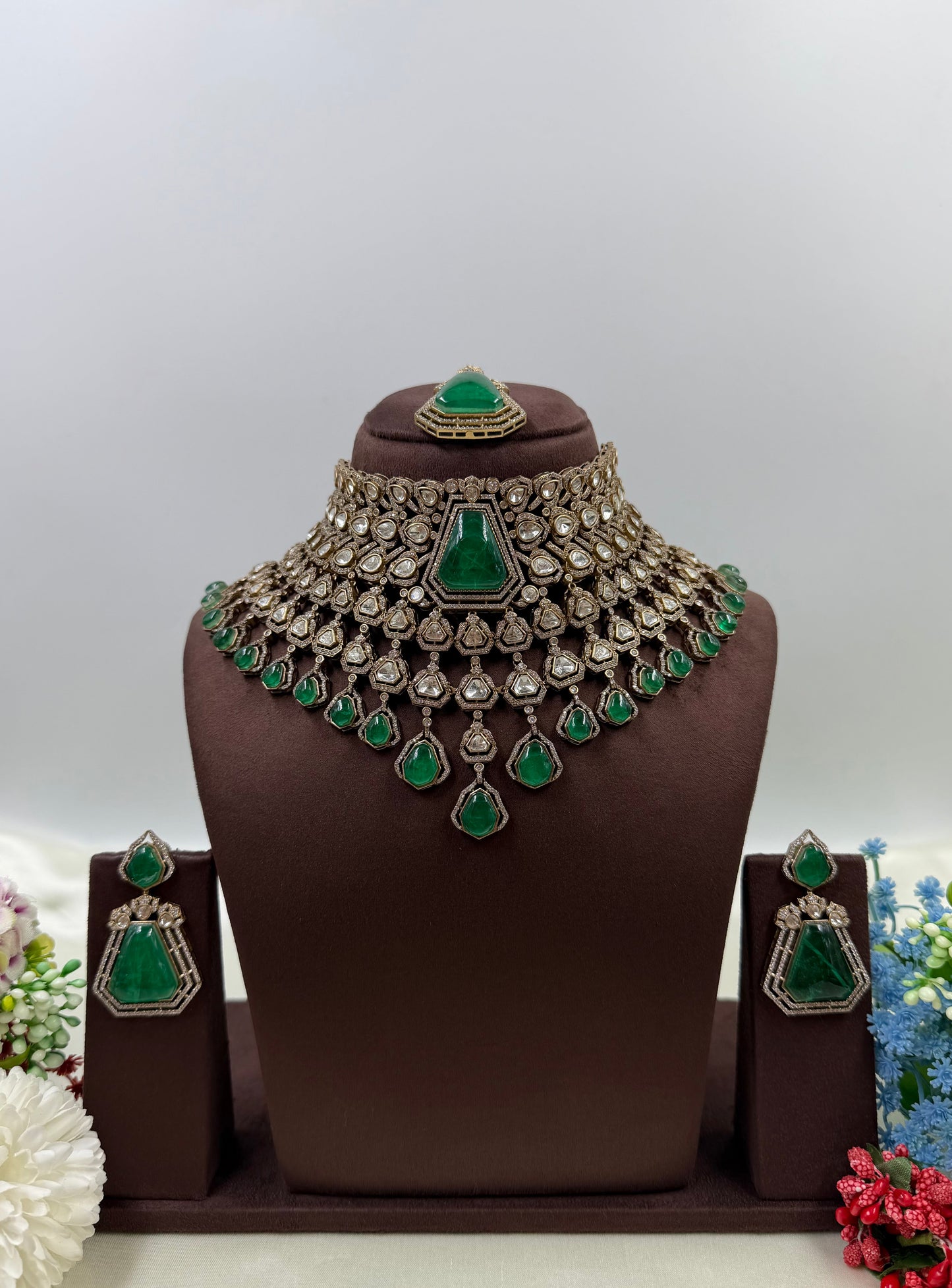Rukmini Jaipuri Kundan Premium Choker Necklace Set