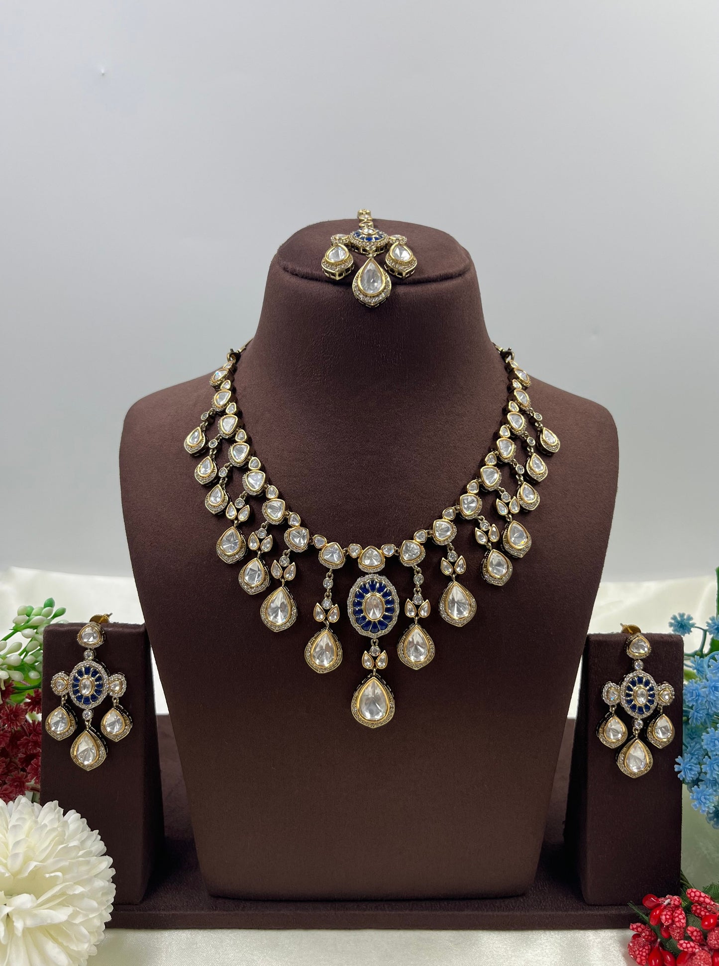 Bridal Wedding Jewelry Set with Earrings & Ring | Indian Ethnic Gold Necklace