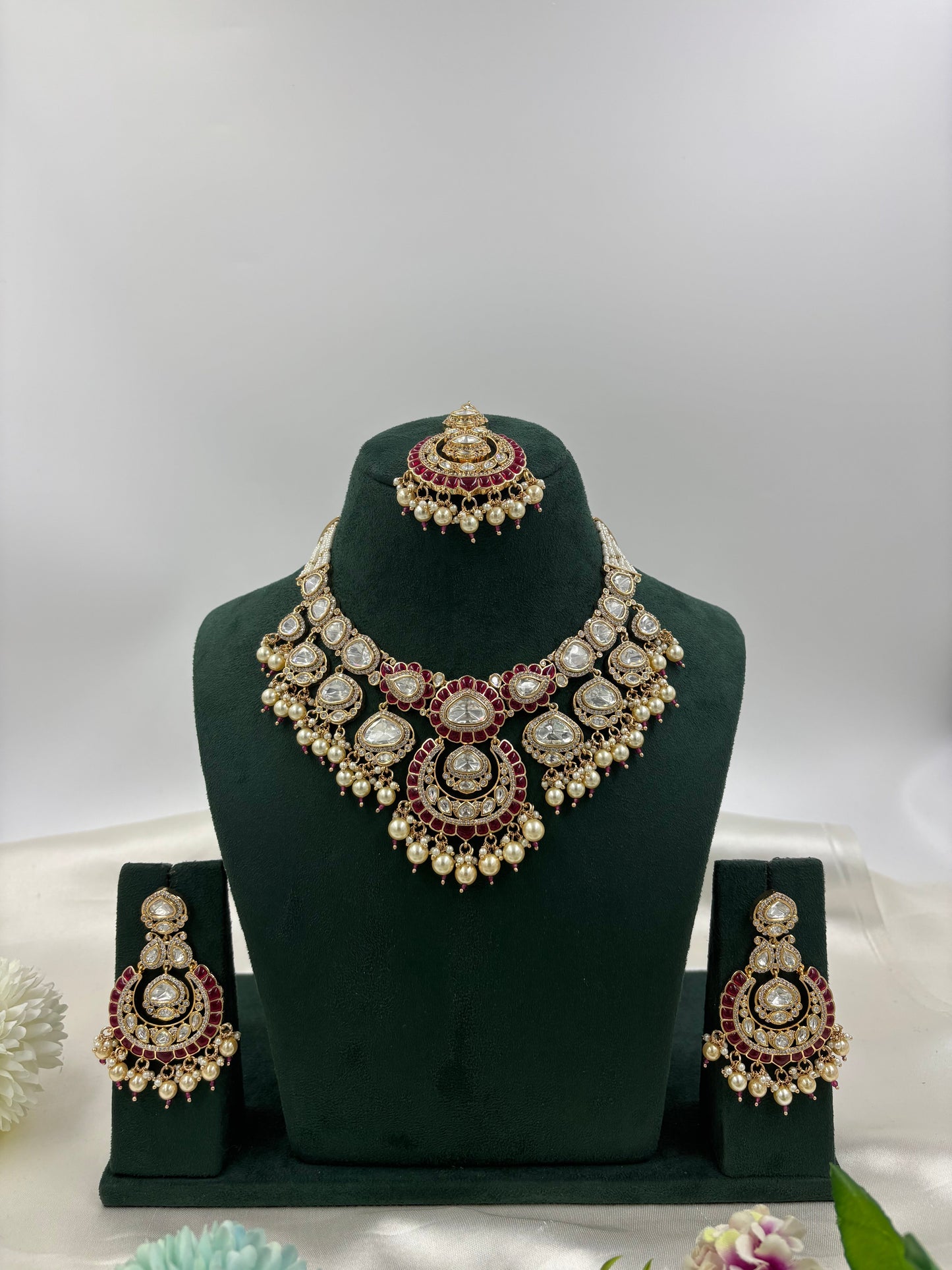 Aasma Premium Moissanite Kundan Semi Bridal Necklace Set