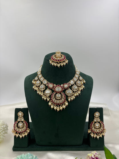 Aasma Premium Moissanite Kundan Semi Bridal Necklace Set