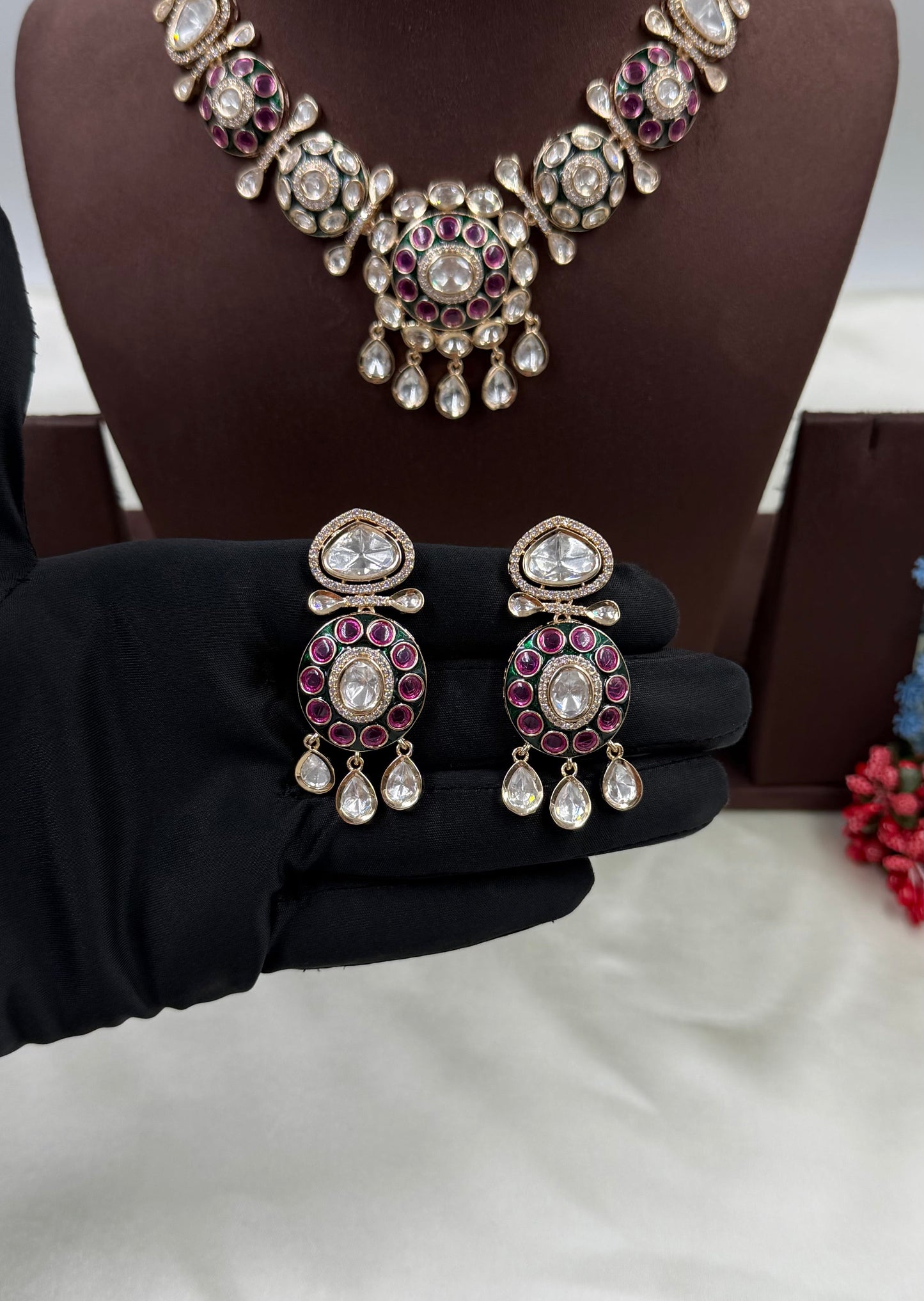 Disha Mina Kari Moissanite Kundan Necklace