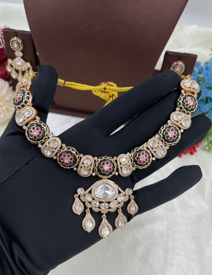 Ira Double Meena Kari Moissanite Necklace.