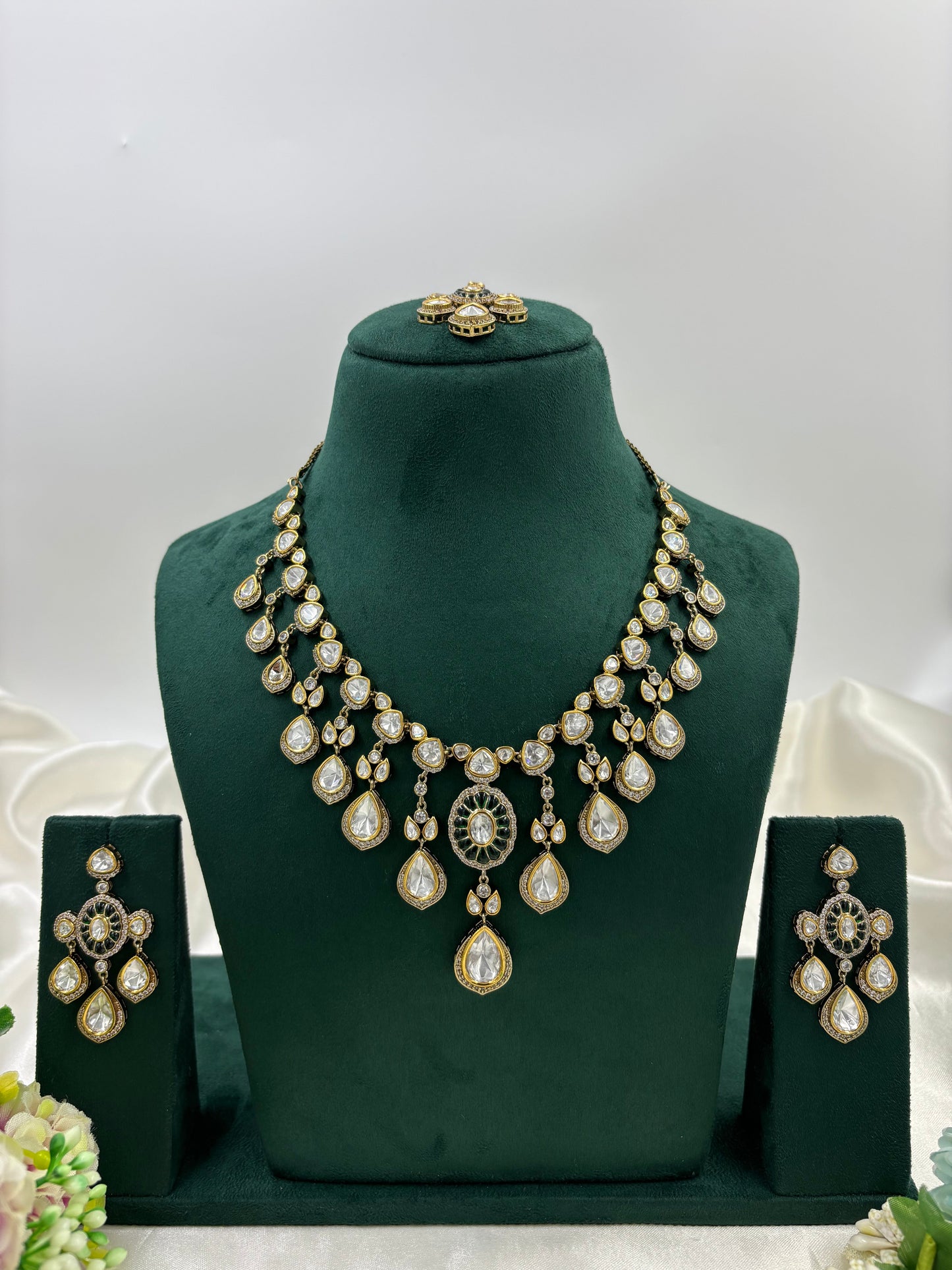 Bridal Wedding Jewelry Set with Earrings & Ring | Indian Ethnic Gold Necklace