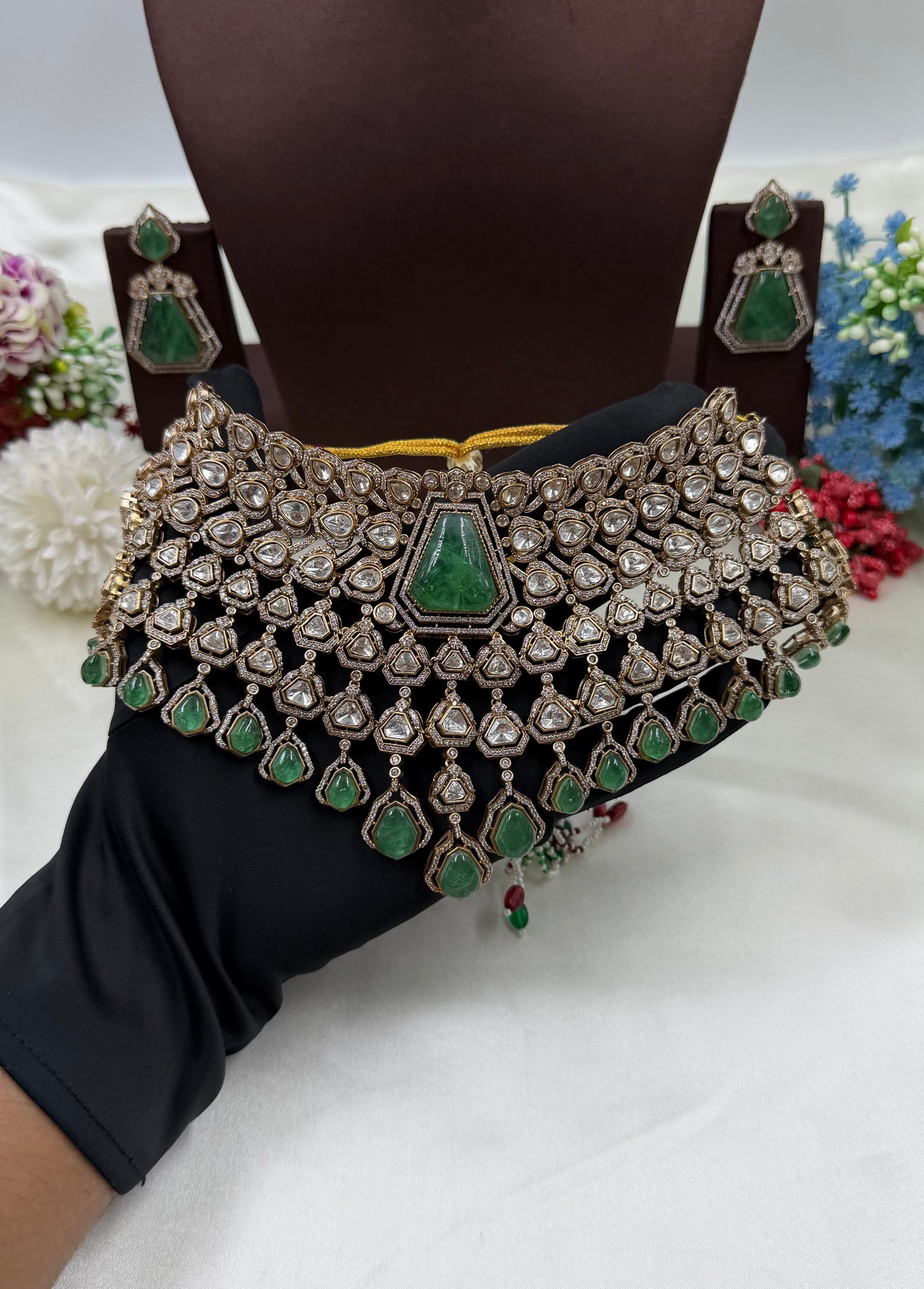 Rukmini Jaipuri Kundan Premium Choker Necklace Set