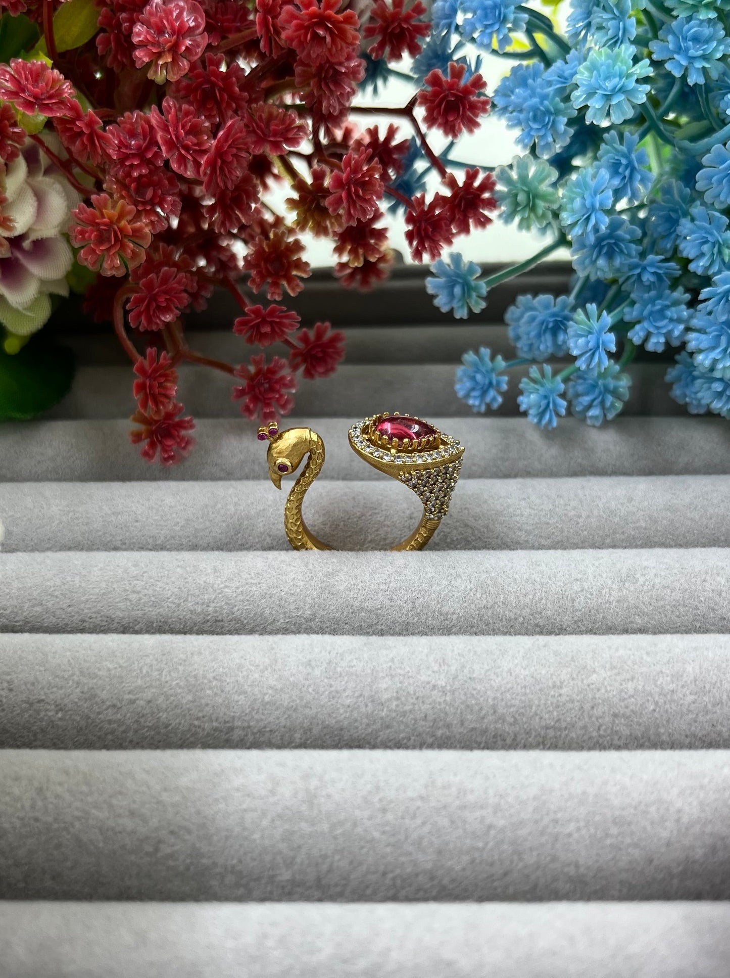 The Royal Peackok Adjustable Kundan Finger Ring (Adjustable)