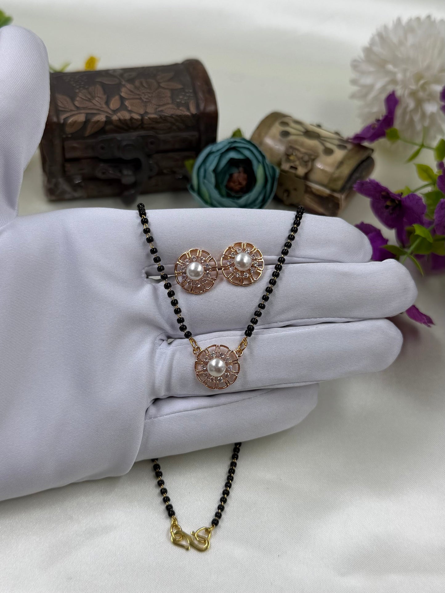 Pearl Rose Gold Mangalsutra With Tops