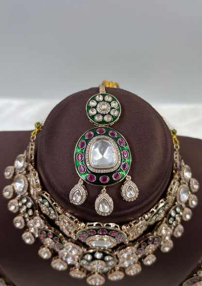 Rivee Moissanite Kundan Semi Bridal Necklace Set