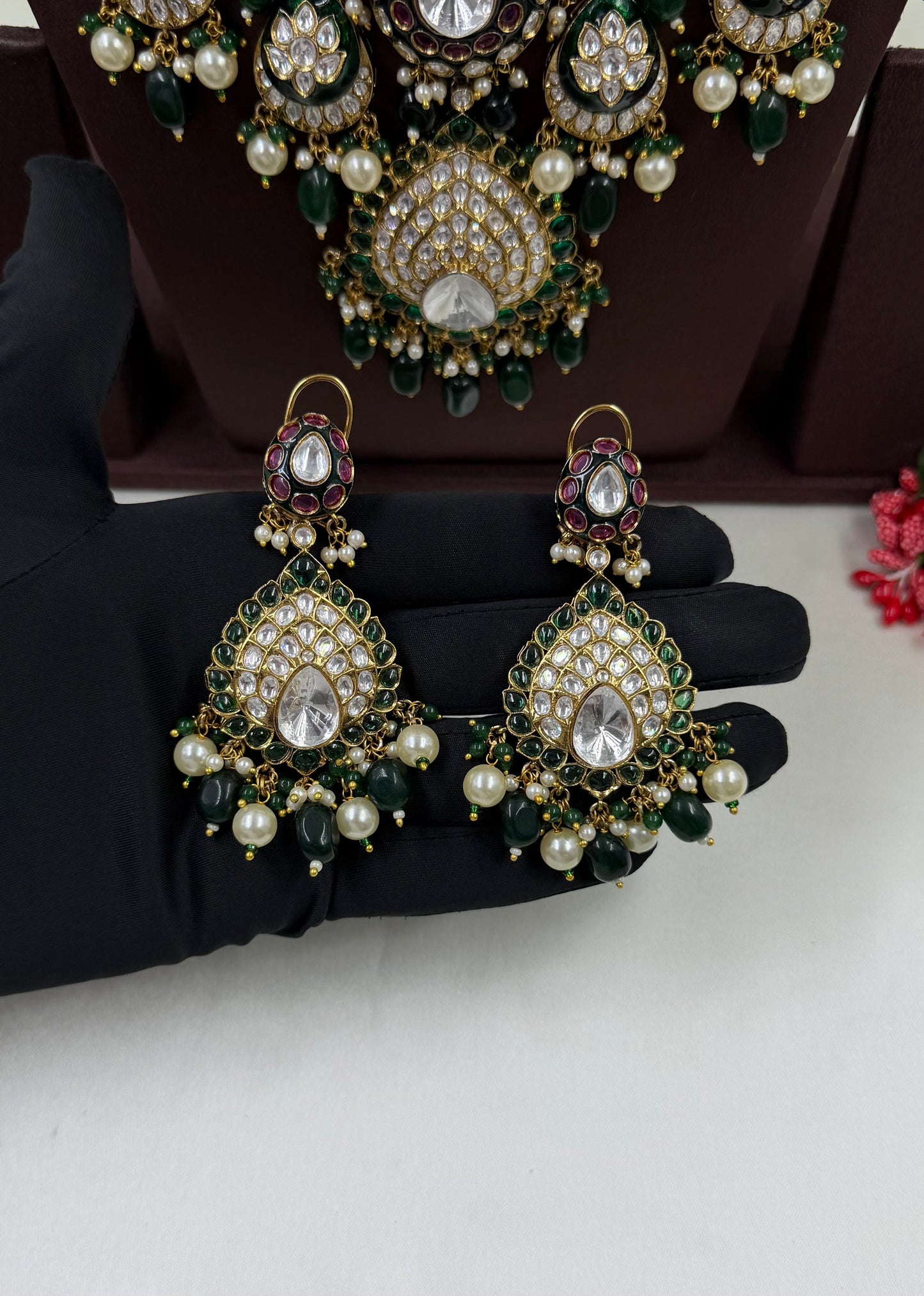 Royal Emerald Polki Kundan Bridal Necklace Set
