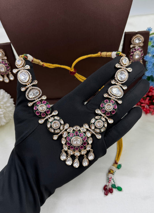 Disha Mina Kari Moissanite Kundan Necklace