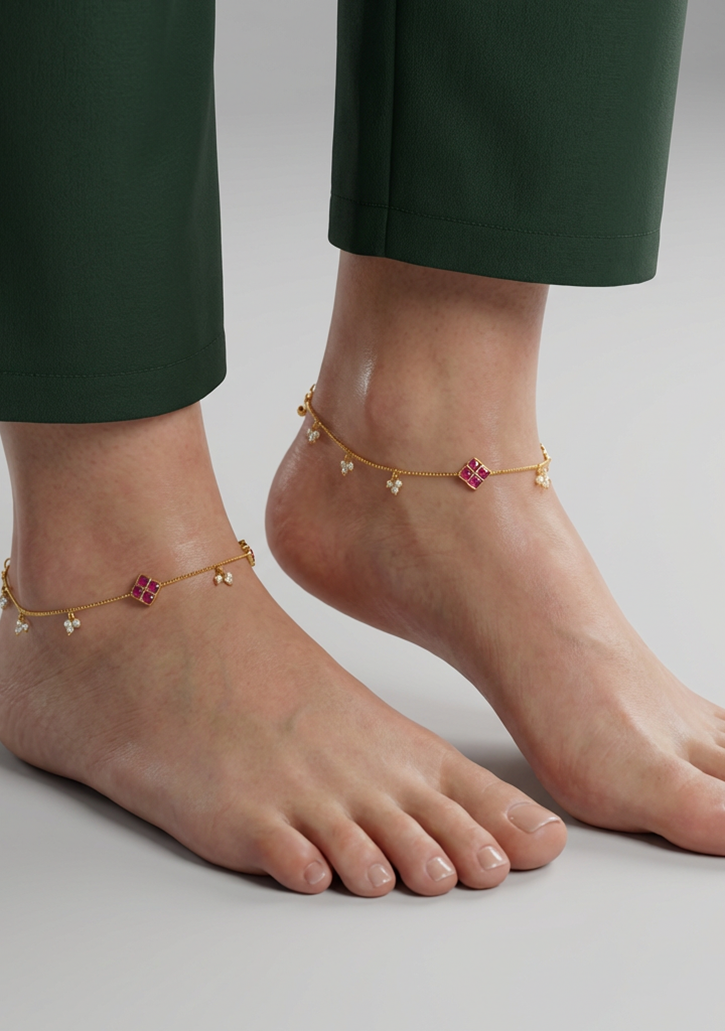Sasha Pachi Kundan Anklet