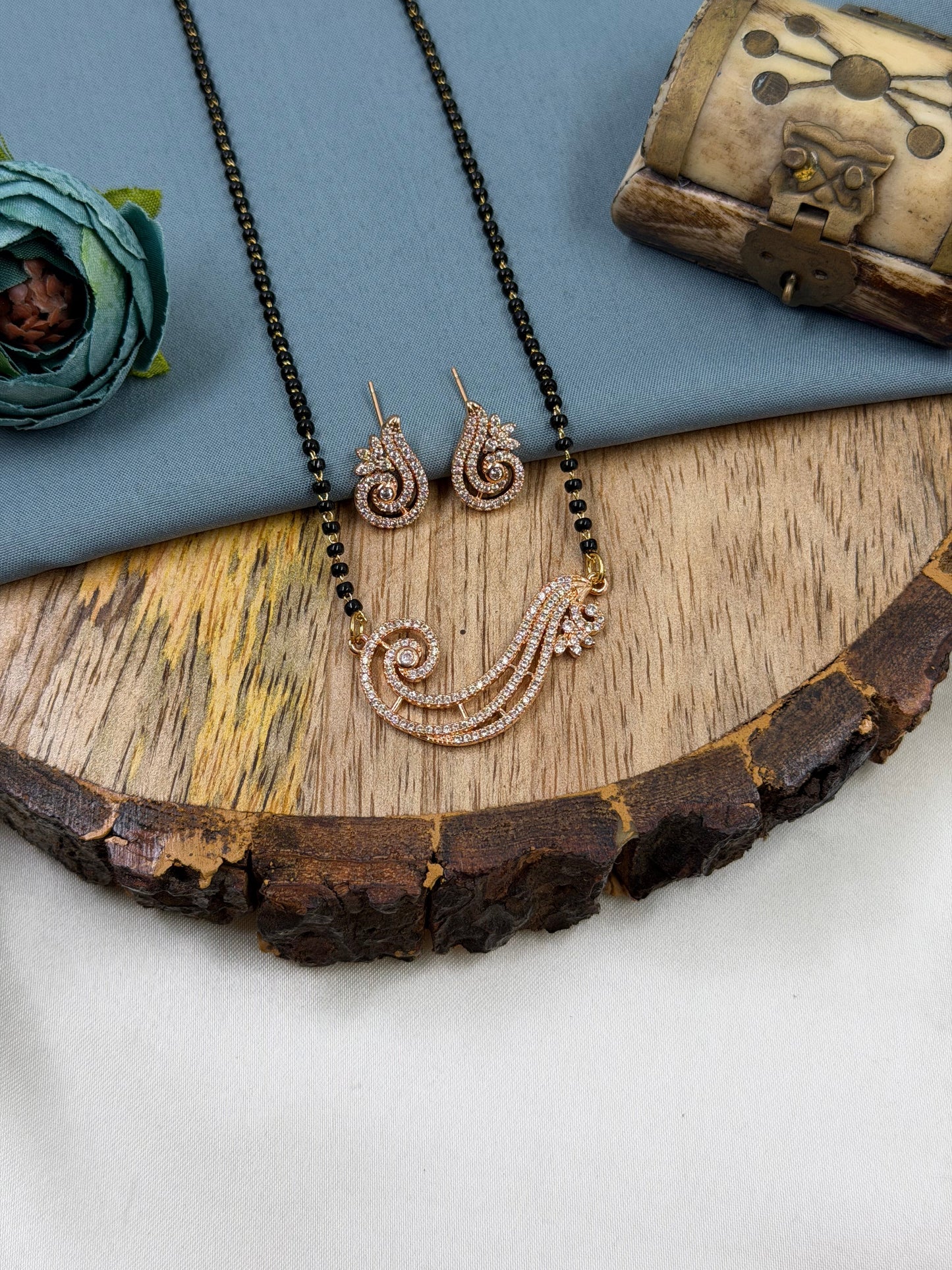 Classic Paisley Rose Gold Mangalsutra With Tops