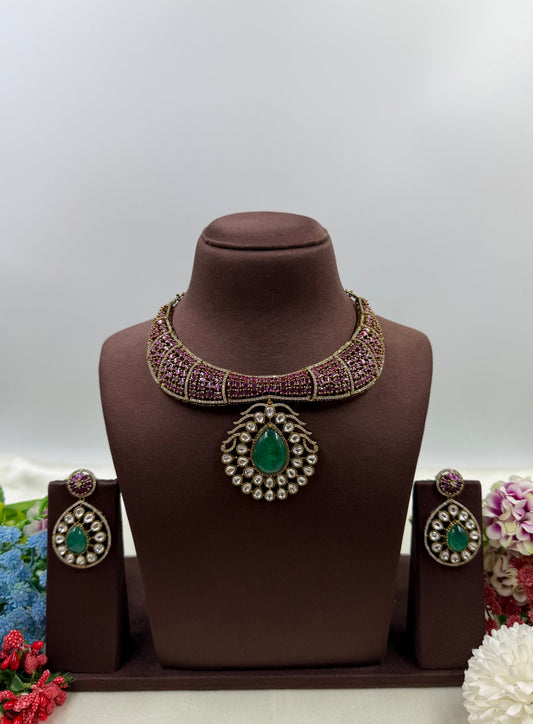 Brinda Victorian Jaipuri Kundan Necklace Set