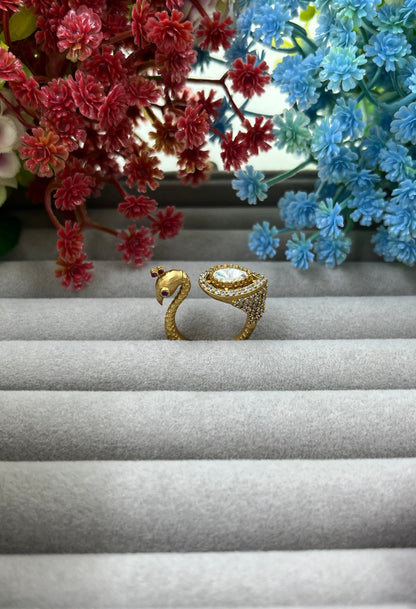 The Royal Peackok Adjustable Kundan Finger Ring (Adjustable)