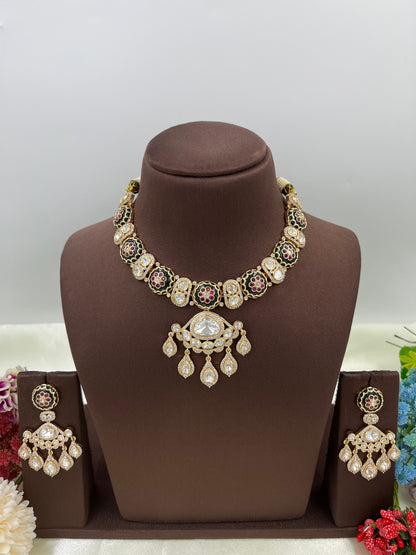 Ira Double Meena Kari Moissanite Necklace.