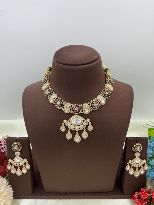 Ira Double Meena Kari Moissanite Necklace.