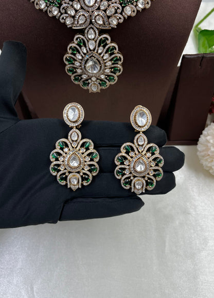 Pink Polki Kundan Bridal Necklace Set with Statement Pendant & Earrings