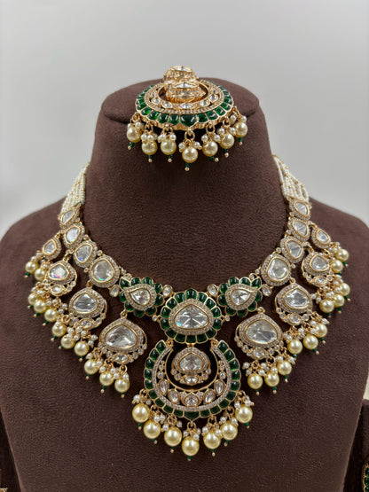 Aasma Premium Moissanite Kundan Semi Bridal Necklace Set