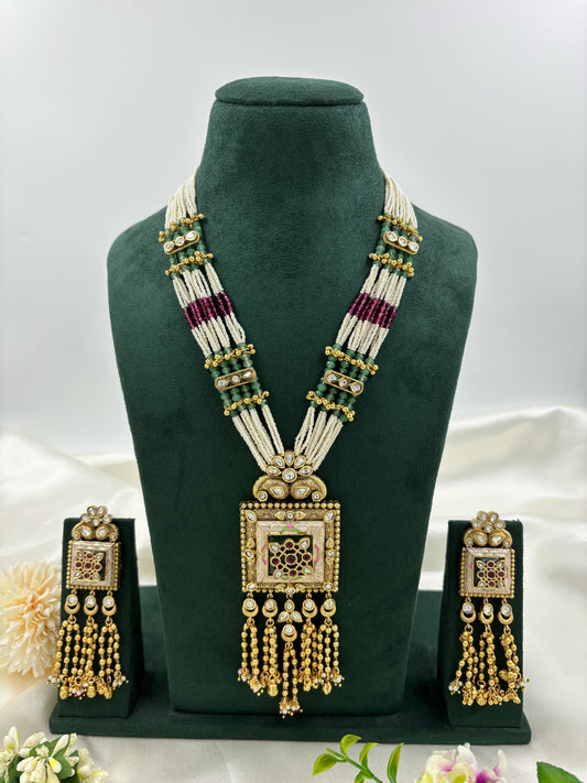 Meera Premium Antique Gold Long Necklace Set