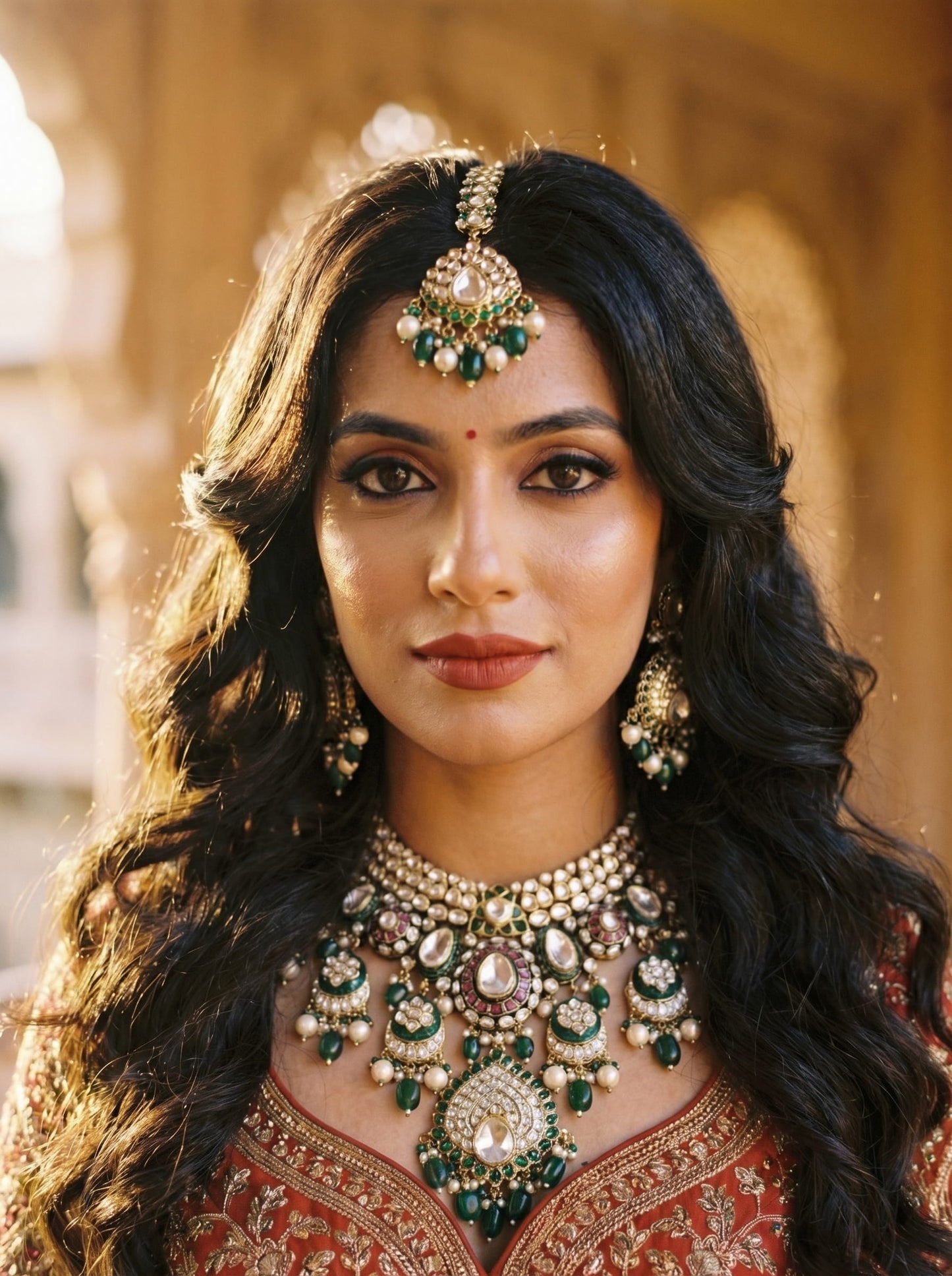 Royal Emerald Polki Kundan Bridal Necklace Set
