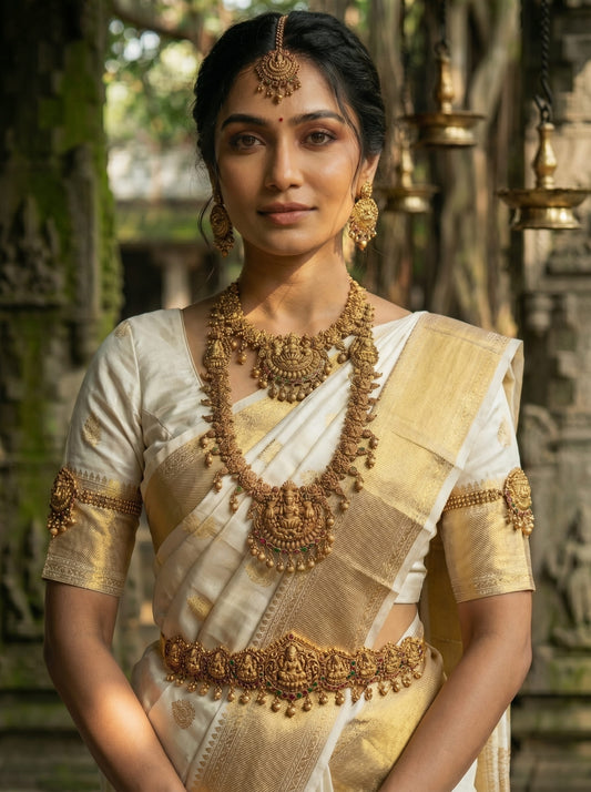 Bridal Temple Jewelry Set with Lakshmi Design